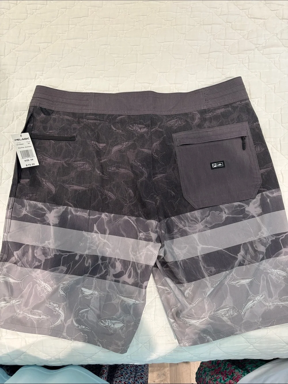 Pelagic Men’s Gray & Charcoal Striped Swim Board Shorts